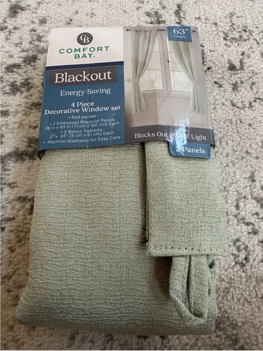 Comfort Bay Sage Green Men's Window Curtain Panels - 2 Pack